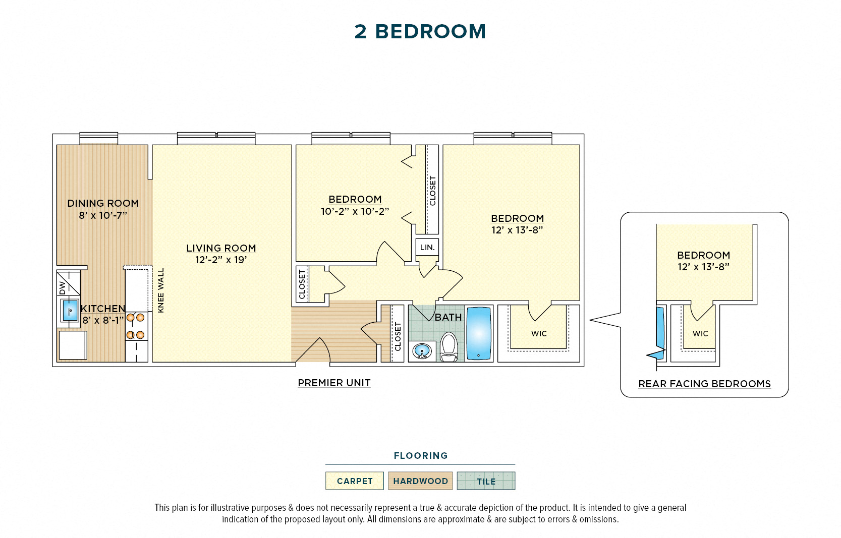 Floor plan for 2 beds, 1 bath, 947 sqft